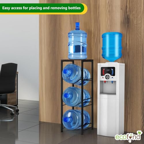 Image of ecofynd 3 Tier Water Dispenser Stand with Top Shelf, Heavy Duty Water Cooler Storage Rack, 20 Litre Engineered Wood & Metal Bottle Holder for Home & Kitchen, Office, School, Hospitals, Restaurants