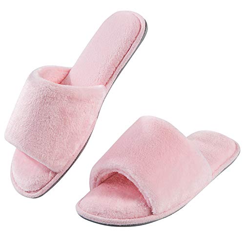 Image of DL Open Toe Slippers for women Indoor, Cozy Memory Foam Womens House Slippers Summer Slip On, Comfy Soft Flannel Womens Bedroom Slippers Slide Breathable Size 5-6 7-8 9-10