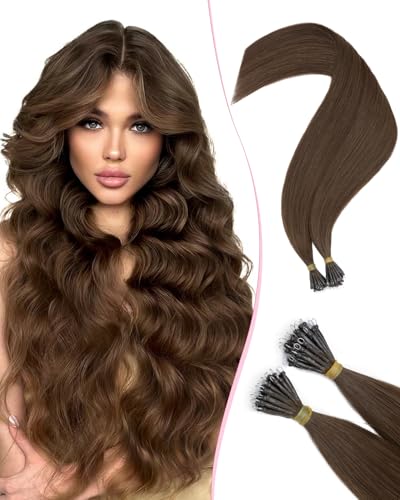 Benehair Nano Tip Hair Extensions Remy Human Hair Dark Brown Nano Ring Hair Extensions Real Human Hair 18 Inch Straight Brown Nano Bead Hair Extensions Human Hair 50G