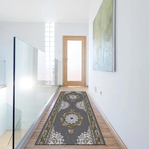 Alfombra antideslizante gris 60x110 cm vintage lavable para pasillos sin resbalones 6
