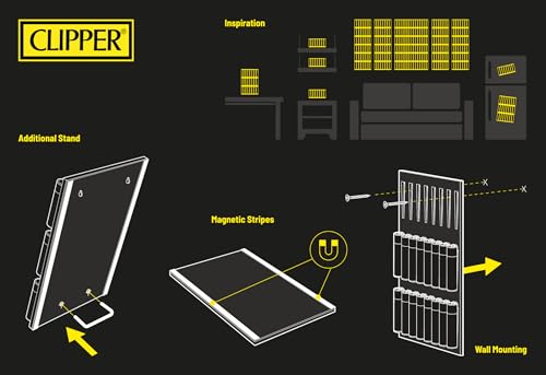 FIRE-Board® 24er | Das ultimative Sammel-Board für Clipper® Feuerzeuge | mit Standfuß, Magnetstreifen oder zur Wandmontage | Offizielles Clipper Zubehör | Schwarz