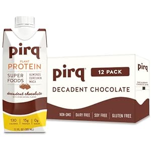 Pirq, Dairy Free Protein Shake, Turmeric Curcumin, Maca, Plant-Based Protein Drink, Gluten-Free, Vegan, Kosher, Keto, Low Carb, Low Calorie (12 Pack) (Chocolate)