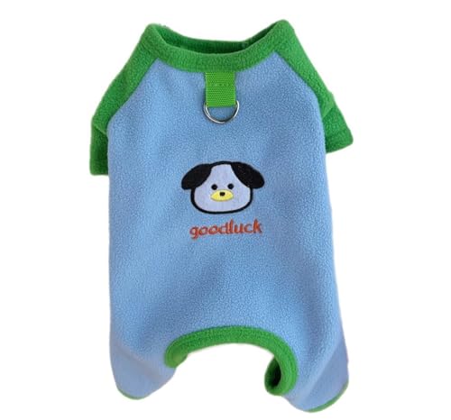 AttRex 可愛い 犬の服 つなぎ パジャマ 秋冬 ペット服 小中型犬 ロンパース 洋服 裏ボア ルームウェア ドッグウエア Tシャツ 防寒 暖かい オーバーオール 部屋着 寝間着 着脱やすい (L,ブルー・ロンパース)