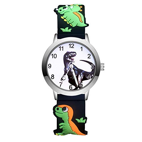 Reloj de niña Dibujos Animados de Moda Estilo de Dinosaurio Lindo Relojes Estudiantes Niñas Niños Cuarzo Reloj de Pulsera de Silicona 3D Relojes para niñas (Color : Black Noir)