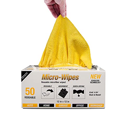 Image of Eurow 200GSM Microfiber Cleaning and Drying Cloths with Dispenser Box, Reusable, Streak-Free, Scratch-Free, Ultra Absorbent, Edgeless for All Surface Types, 12x12in, 50-Pack, Yellow
