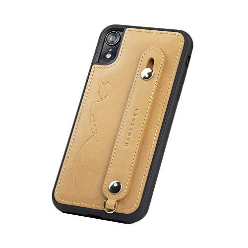 iPhone XR ケース イタリアンレザー スマホケース 落下防止 耐衝撃 スタンド機能 本革 ハンディベルト ハンドメイド ストラップホール ストラップリング ギフトにも最適品 Fleur ナチュラル 黄 ヤマブキ GH-XR-Natural