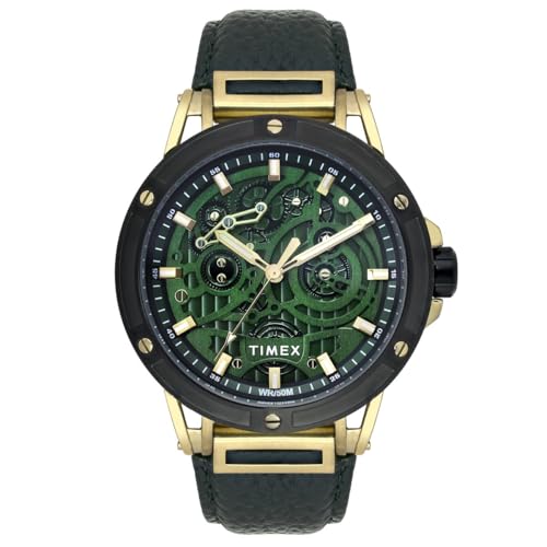 TIMEX Analog Watch for Man with Green Round Dial & Green Leather Strap Band Water Resistant Men's Wrist Watches - TWEG27800