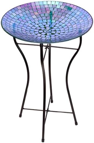 Audubon Rainbow Glass Mosaic Bird Bath with Steel Stand – 15" Wid...