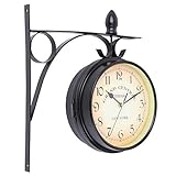 Reloj impermeable para el jardín, la terraza o la corte | reloj a la parte frontal, termómetro en la parte posterior | metal y plástico que protege con doble contra la intemperie.