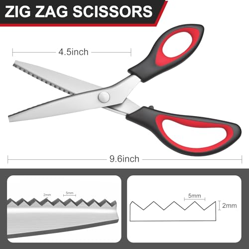 Pinking Shears, 9” Zig Zag Scissors for Fabric，Professional Handheld Dressmaking，Zigzag Cut for No-Fray Fabric, Sewing & Craft Edging by WFOEJEJ - Image 2