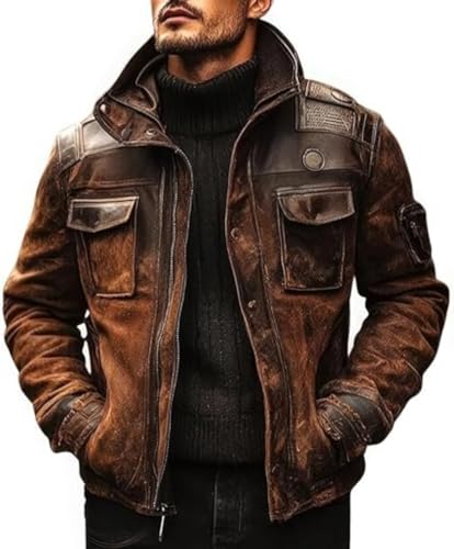 Brown Leather Jacket Men Vintage Cafe Racer Motorcycle Lambskin Leather Jacket Men
