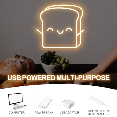 Image of Toast Bread Neon Signs, Bread Shop Decor, For Bakery Shop Business Kitchen Light up Sign Baking Food Neon Lights, Dessert Shop Cafe Restaurant, Bar Restaurant Music Concert Man Cave Game