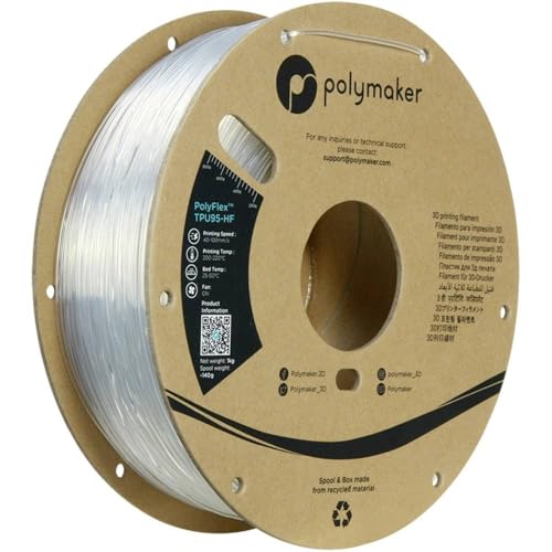 Image of Polymaker High Flow TPU Filament 1.75mm Clear, Shore 95A Flexible Filament 1.75mm1kg - PolyFlex TPU95-HF 3D Printing TPU Filament 1.75mm Soft Flexible Filament