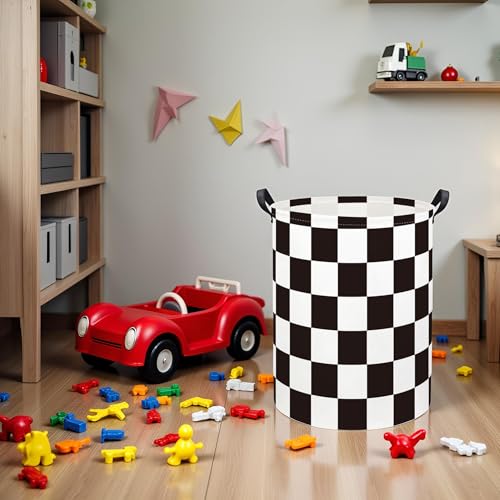 Image of Baby Laundry Basket Kids Hamper Toy Storage Bin for Boys Room Decor Baby Nursery Hamper Gift Baskets for Bedroom Bathroom(Race Flag)