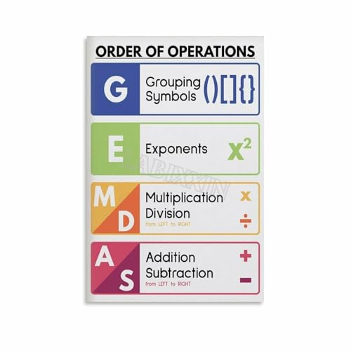 Order of Operations Chart Math Poster PEMDAS GEMDAS Rules for Study Room Homeschool Classroom Wall Decor(Framed,08x12inch(20x30c