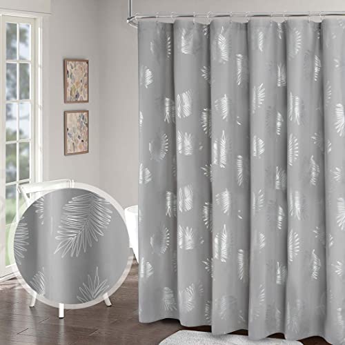 Homechoice Decor Gray Shower Curtain With Silver Foil Monstera Print Pattern, Botanical Sparkly Fabric Shower Curtains For Bathroom, Unique Decorative Microfiber Bathtub Curtain, 72" X 72"(Lq-25) #TOP6