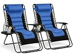 Straame XXL Padded Zero Gravity Chairs Set of 2, Folding Reclining Garden Chairs, Camping Chair Sun Loungers, Lockable 160° Patio Recliners with Adjustable Headrest (Padded, Navy)