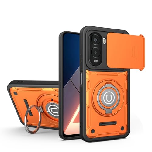 Coque Xiaomi Poco M7 Plus antichoc avec protège-caméra et béquille de protection orange