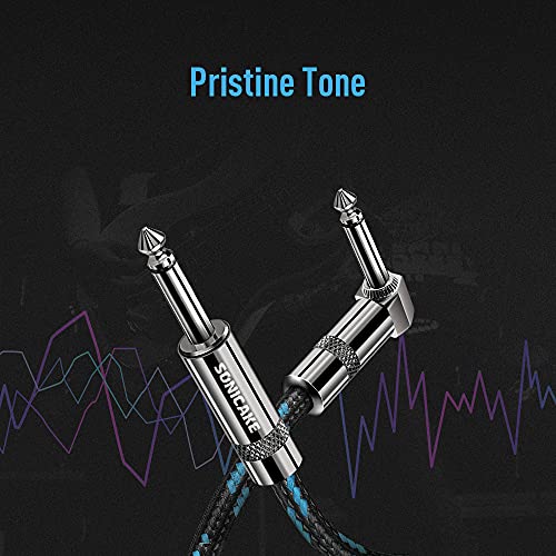 Sonicake Guitar Cable 10Ft Amp Cord For Guitar Bass Electric Guitar Instrument Electric Mandolin Amplifier Audio 1/4 Right Angle To Straight Black Blue (Black+Blue) #TOP5