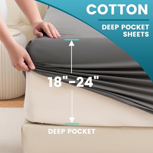 Bedlifes King Sheet Set, Extra Deep Pocket 18-24 Inches,1000Thread Count 100% Egyptian Cotton, Soft and Breathable Sateen 4-Piece, Dark Grey