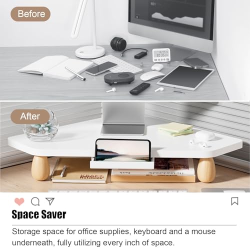 Support de moniteur triangulaire de bureau ergonomique, réhausseur d'écran avec mini tiroir - 6