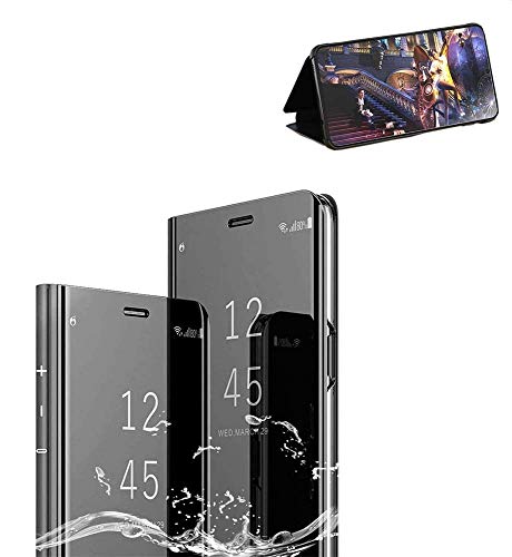Xinglong Compatible Miroir Coque Huawei P10 Lite,360 degrés Protection Bumper Etui Housse Case Flip Cover PC Huawei Etanche Technologie de Galvanoplastie Support Magnétique,Noir Cover