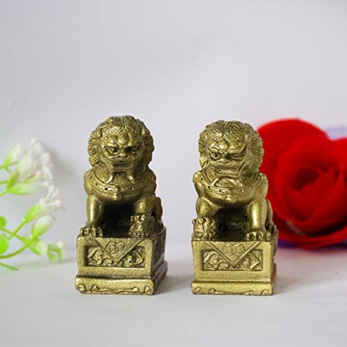 Par de estatuas guardianes chinos Foo Dogs en bronce miniatura 5