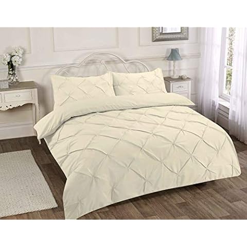 mFabrics Luxury Pinch-Pleat Pin-Tuck Duvet Quilt Cover Set | Soft Touch Easy Care Poly-Cotton | With Matching Pillowcases (Cream, Single) Cover