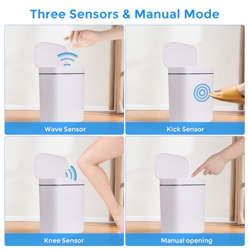 Image of Bathroom Trash Can with Lid, 3.7 Gallon Waterproof Garbage Can, Electric Smart Sensor Touchless Trash Can with 40pcs Trash Bags, Ideal for Bathroom, Kitchen, Living Room