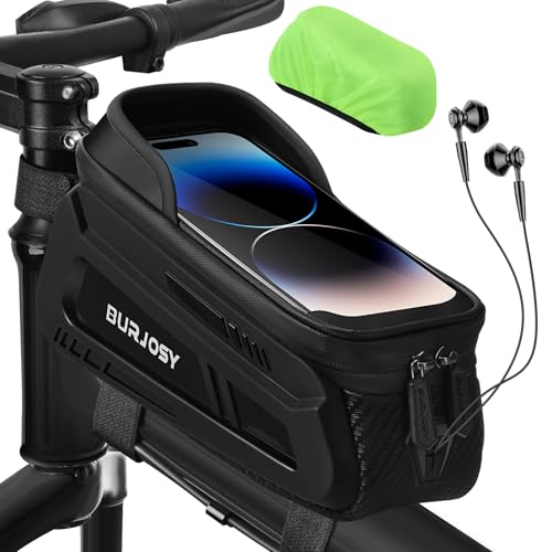 Burjosy Bike Phone Front Frame Bag, Waterproof Bike Phone Holder Bag with TPU Touch-Screen & Sun-Visor, Bike Bag Accessories Compatible Phone Under 7” by Burjosy - Used condition - US$17.96