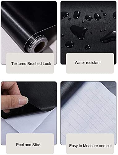 Glow4U 24"X117" Peel And Stick Vinyl Black Stainless Steel Wallpaper Brushed Black Metallic Stainless Steel Contact Paper For Fridge Refrigerator Dishwasher Stove Appliances Liner Sticker #TOP1