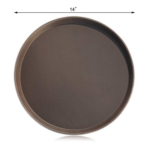 New Star Foodservice 25064 Restaurant Grade Non-Slip Tray, Plastic, Rubber Lined, Round, 14-Inch, Brown #TOP1