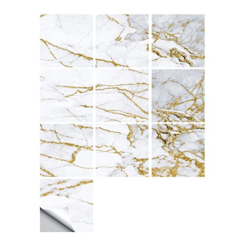 ROBAUN 10pcs Grey Gold Snowy Marble Tiles Sticker Kitchen Kitchen Baño Decoración del hogar Autoadhesivo Corte Dura Arte calcomanías de Pared (Color : MZ-2-391, Size : 20cmX20cmX1set)