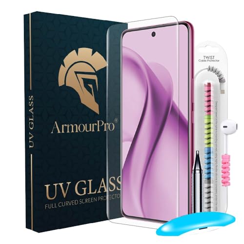 Image of ArmourPro UV Glue Tempered Glass for Vivo V60e, Vivo V60 Curved Screen Protector, HD Clarity, 9H Anti Scratch, Edge-to-Edge Coverage, Easy UV Kit with Cable Protector