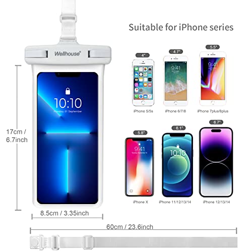 Waterproof Phone Pouch With Lanyard Cellphone Ip8X Diving 3D Seamless Dry Bag Case Outdoor Beach Underwater Hd Tpu Waterproof Dustproof Touch Phone Case For Iphone 14 Pro 13 Pro White #TOP4