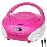 Gueray Portable CD Player Boombox Home Audio CD Players with Speakers FM Radio AUX Input Support Headphones Playlist Mode PROG Playback for Outdoor Indoor Audiobooks Pink