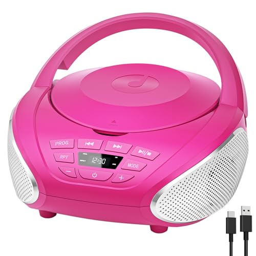 Gueray CD Player Tragbar Boombox Radio mit CD-Player CD Spieler mit Lautsprecher Display Unterstützung UKW-Radio Memory-Funktion PROG-Wiedergabe AUX-Wiedergabe Rosa Gueray CD Player Tragbar Boombox Radio mit CD-Player CD Spieler mit Lautsprecher Display Unterstützung UKW-Radio Memory-Funktion PROG-Wiedergabe AUX-Wiedergabe Rosa