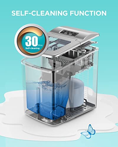 Miniatura 4 de Silonn Máquina para hacer hielo de encimera, 9 cubos listos en 6 minutos, máquina de hielo portátil autolimpiante con cuchara de hielo y cesta, 2