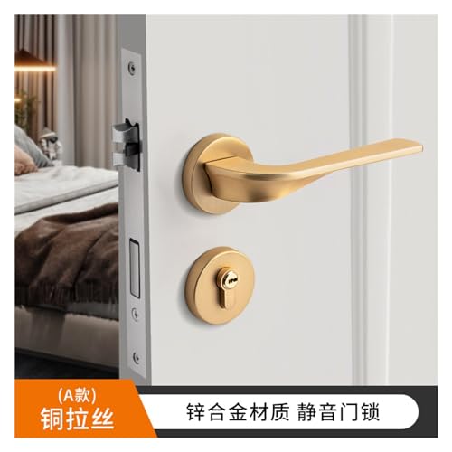 Serrure dorée de porte magnétique haut de gamme en cuivre brossé pour intérieur - 3