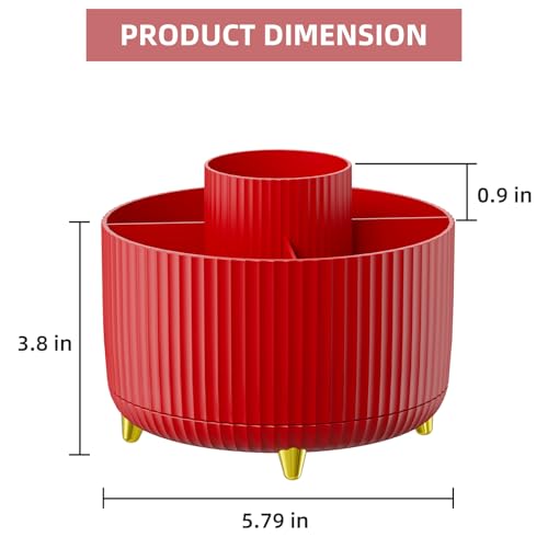 Image of Marbrasse Desk Organizer, 360-Degree Rotating Pen Holder for Desk, Desk Organizers and Accessories with 5 Compartments Pencil Organizer, Art Supply Storage Box Caddy for Office, Home (Red)