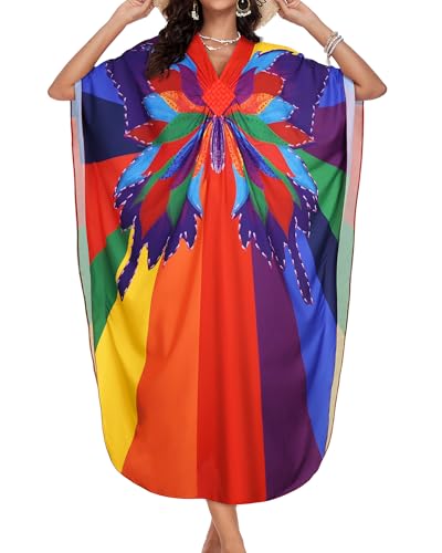Image of Kaftan Dresses for Women V Neck Caftans Batwing Sleeve Beach Cover Ups | JILUVIN Plus Size Long Floral Print Dress, Loose Fit Maxi Casual Moomoo, Lounge House Mumu Nightgown Summer Vocation 2026
