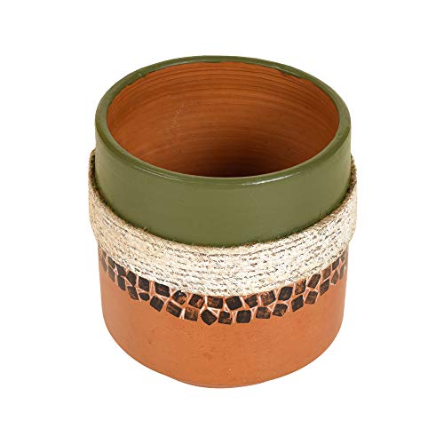 Image of AAKRITI ART CREATIONS Terracotta Planter Pot | Jute Embellished Brown Earthen Design, Modern Art, Matte Finish | Decorative Plant Pot for Indoor & Outdoor Home Decor