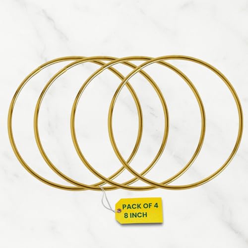 Image of ecofynd 4pcs Circle 8 Inch Metal Crafts Hoops, Gold Dream Catcher Rings Supplies, Macrame Creations Ring for Wreath Crafts, DIY Projects handicrafts Decoration Wall Hanging Craft (CS4003-GO)