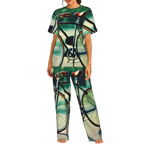Pyjama femme court imprimé vélo anti-irritation pour peau sensible