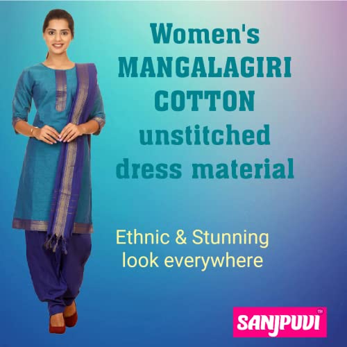 Image of SANJ Mangalagiri Cotton Unstitched Dress Material for Womens dress Unstitched Traditional salwar suit | TOP | Bottom | Duppatta
