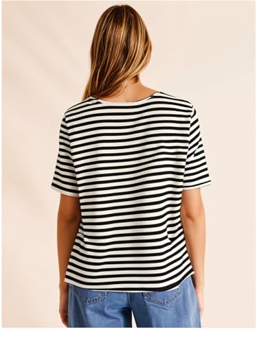Image of Mack Jonney Oversized | Loose Fit | Half Sleeves 100% Cotton Round Neck Striped T-Shirt for WOMEN-MACK640558