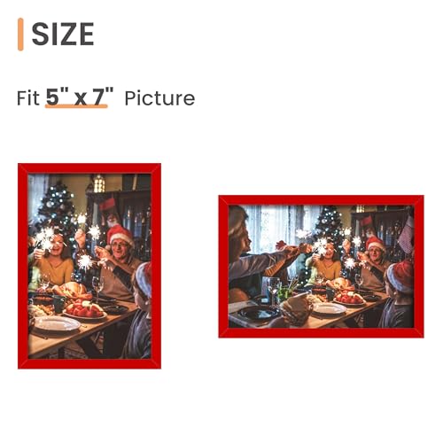 Image of upsimples 5x7 Picture Frame Glass, Thin Border, Red Photo Frames, 3 Pack