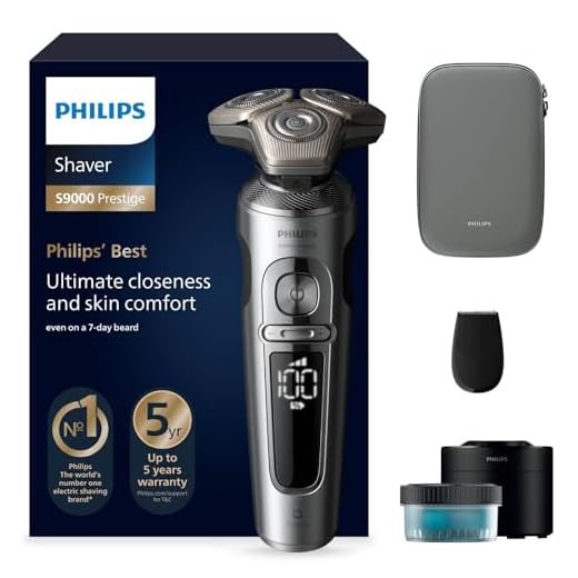 Philips Shaver S9000 Prestige, rasoir électrique Wet&Dry, chrome brillant, système de rasage Lift & Cut, technologie SkinIQ, tondeuse de précision, Quick Clean Pod, pochette premium, modèle SP9841/32