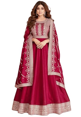 Image of Girl's Fashion Hub's Anarkali Gown with duaptta Set for Women, Chinon Silk Fabric || Ethnic Gown for Women