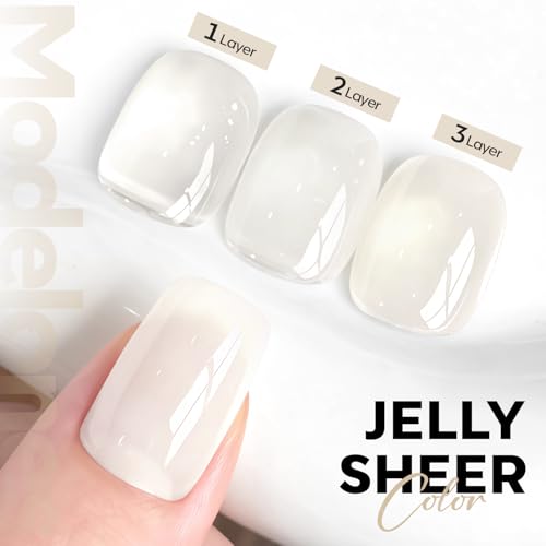 Image of modelones White Gel Nail Polish Beige Cream Milky Jelly Translucent Gel Polish Neutral Sheer Nails Soak Off LED Nail Lamp Manicure Salon Gift 15 ML